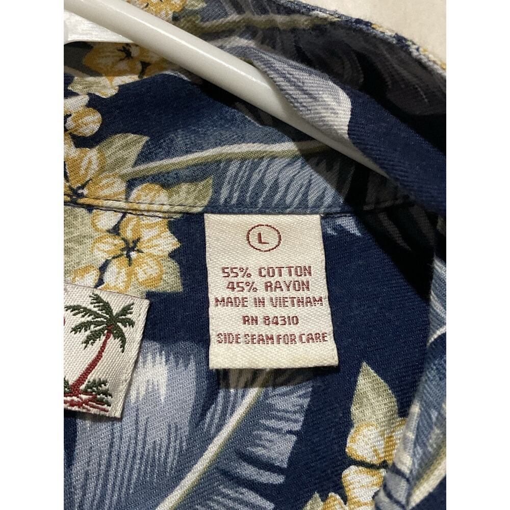 Summa Hawaiian Shirt Large Blue Tropical Floral Collar Rayon Cotton Button Down - Picture 3 of 6